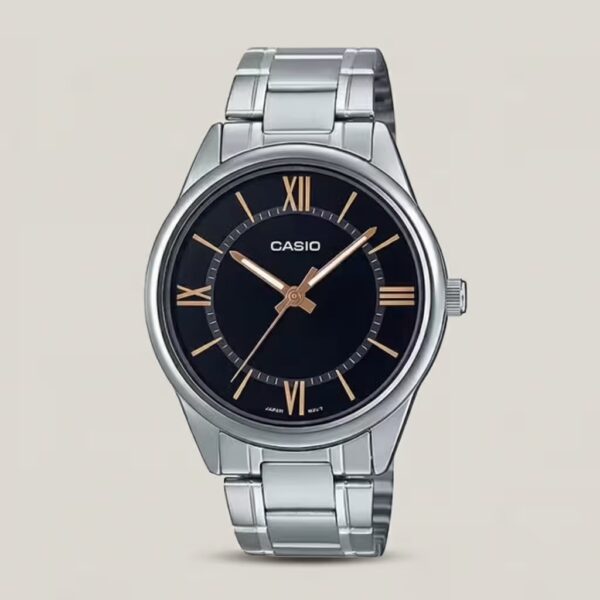 casio mtp-v005d-1b5 silver stainless steel balck analog dial men's gift watch