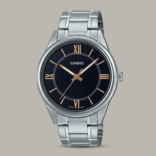 casio mtp-v005d-1b5 silver stainless steel balck analog dial men's gift watch