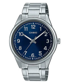 casio mtp-v005d-2b4 blue analog dial silver stainless steel men's gift watch
