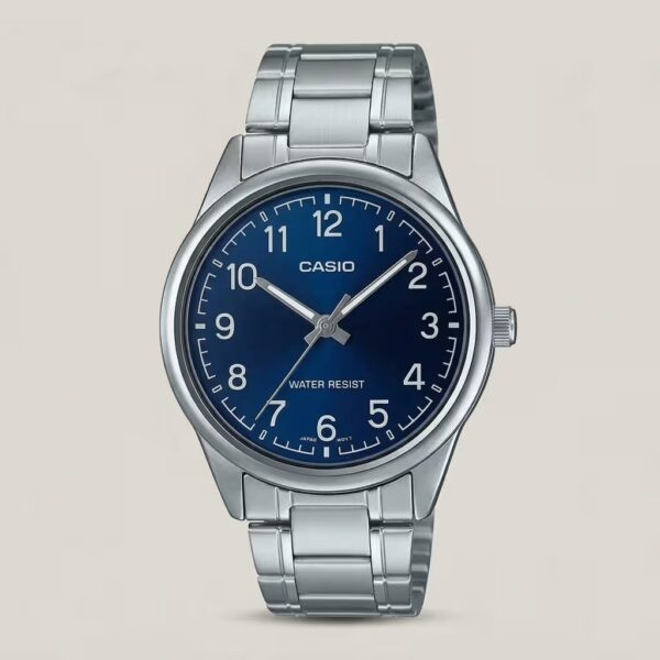 casio mtp-v005d-2b4 blue analog dial silver stainless steel men's gift watch