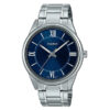 casio mtp-v005d-2b5 blue analog roman dial silver stainless steel men's gift watch