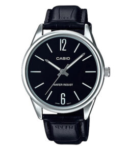 casio mtp-v005l-1b black leather band black analog numeric dial men's wrist watch