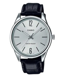 casio mtp-v005l-7b silver analog numeric dial black leather band men's wrist watch