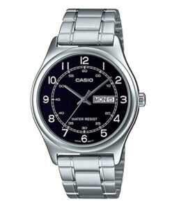 casio mtp-v006d-1b2 black analog numeric dial silver stainless steel men' gift watch