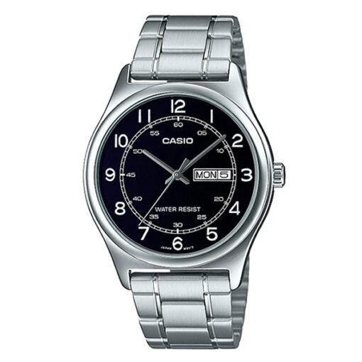 casio mtp-v006d-1b2 black analog numeric dial silver stainless steel men' gift watch