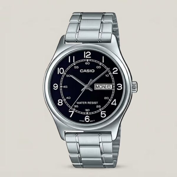 casio mtp-v006d-1b2 black analog numeric dial silver stainless steel men' gift watch