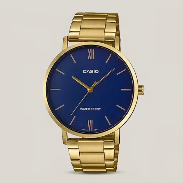 casio mtp-vt01g-2b golden stainless steel & blue dial men's analog wrist watch