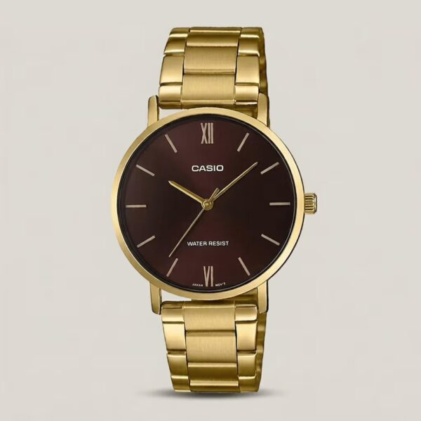 casio mtp-vt01g-5b golden stainless steel & brown dial men's analog wrist watch