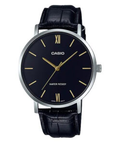 casio mtp-vt01l-1b balck analog dial black leather band men's gift watch
