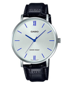 casio mtp-vt01l-7b1 wahite analog dial in black leather band men's wrist watch