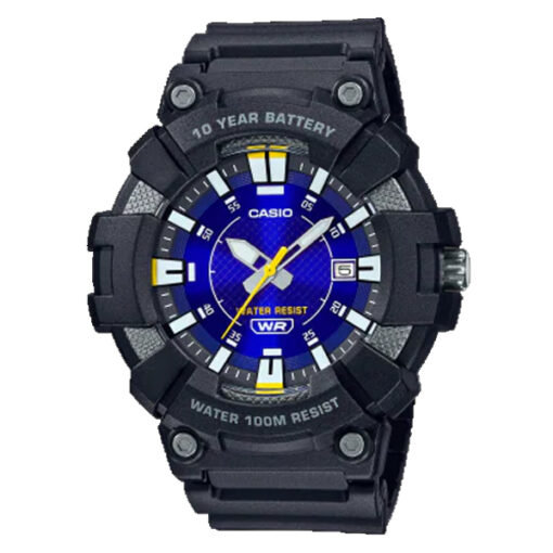 casio mw-610h-2a black strap blue analog dial menn's sports watch