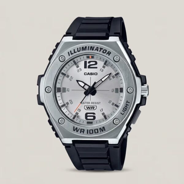 casio mwa-100h-7a silver analog dial black resin strap men's diver sports wrist watch