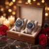 Casio black dial couple gift watch set in a box