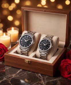 Casio black dial couple gift watch set in a box