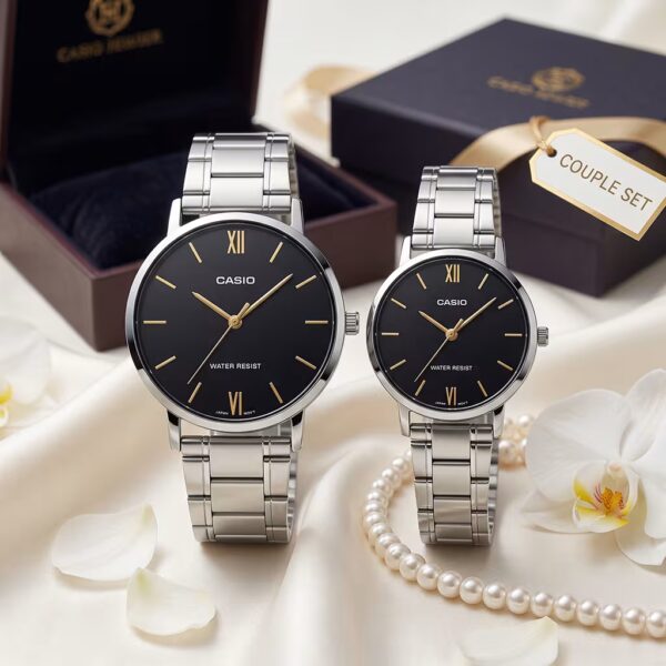 Elegant Silver Couple Watches | Original Casio Matching Watch Set