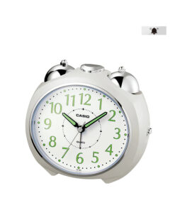 casio tq-369-7d white resin frame oval shape wahite analog alram clock