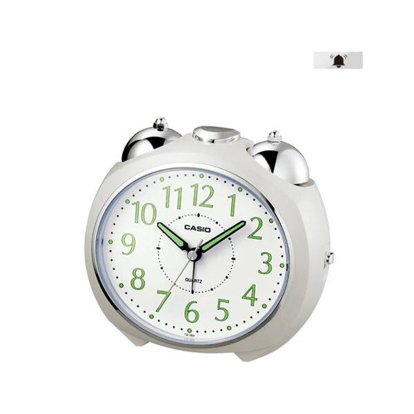 casio tq-369-7d white resin frame oval shape wahite analog alram clock