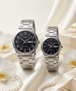 Anniversary Gift Watches for Couples | Casio Black Dial Stainless Steel Couple Watch Set