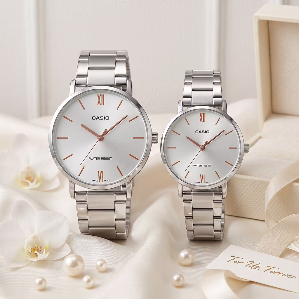 Elegant Silver Couple Watch Set Pakistan | Premium Casio Wedding & Anniversary Gift