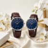 Casio Blue Dial Leather Couple Watch Set | Elegant Anniversary & Engagement Gift Watches