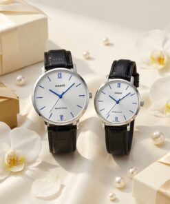 Minimalist Casio Leather Couple Watch Set | Elegant Anniversary Gift Watches Pakistan