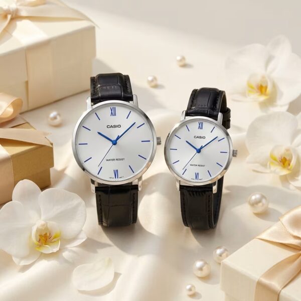 Minimalist Casio Leather Couple Watch Set | Elegant Anniversary Gift Watches Pakistan