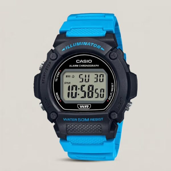 Casio W-219H-2A2V Blue Resin Strap Youth Digital Wrist Watch with LED Light & Waterproof