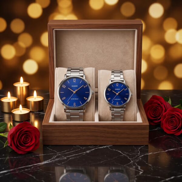 Luxury Blue Dial Couple Watches Pakistan | Casio Gift Watch Set - Image 3