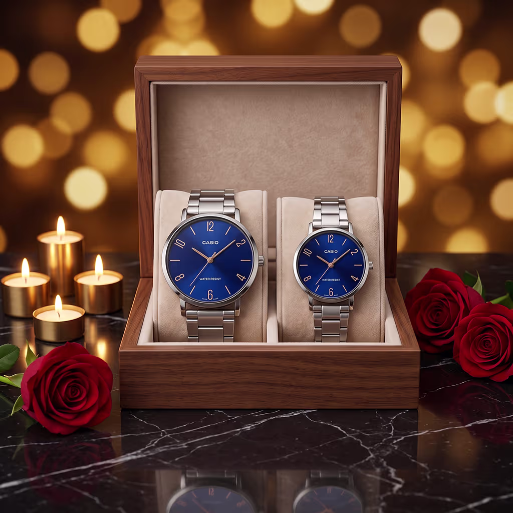Luxury Blue Dial Couple Watches Pakistan | Casio Gift Watch Set - Image 3