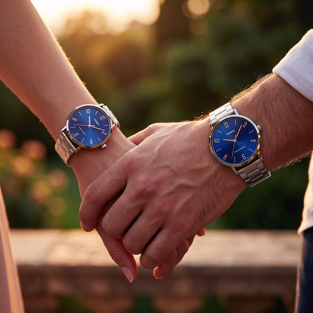 Luxury Blue Dial Couple Watches Pakistan | Casio Gift Watch Set - Image 2