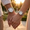 Elegant Roman Dial Couple Watches by Casio showcased on couple wrists