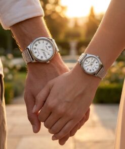 Elegant Roman Dial Couple Watches by Casio showcased on couple wrists