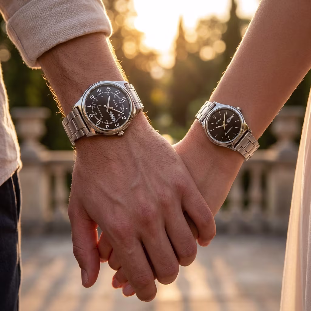 Casio Black Dial Stainless Steel Couple Watch Set Pakistan - Image 2