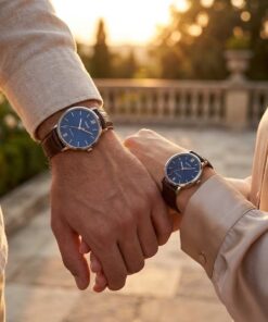 Alternative view of Premium Casio Brown Leather Blue Dial Couple Watch Set
