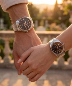 Couple holding hand wearing Casio MTP 1335D 1A2 and LTP 1335D 1A2 gift watches
