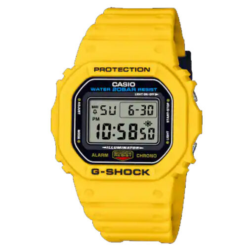 casio g-shock dwe-5600r-9dr square digital dial mens sports watch in yellow resin band