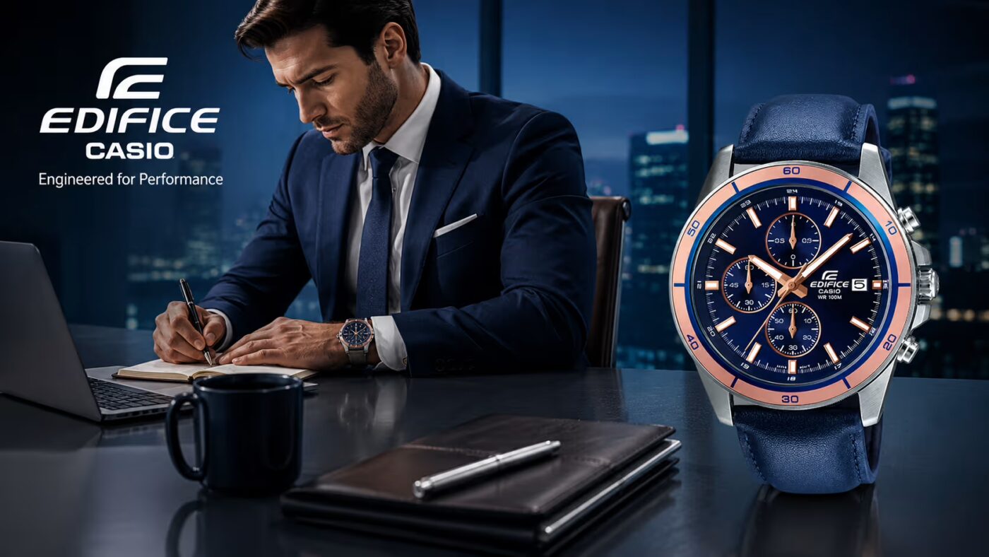 Edifice EFR 526L 2AV blue chronograph watch banner watch centre Pakistan