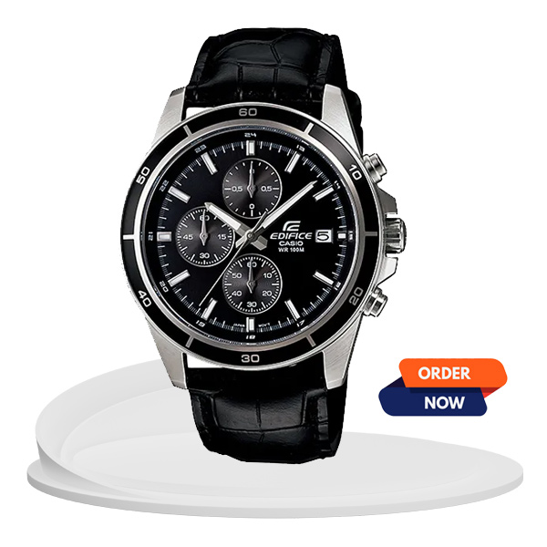 Casio Edifice EFR 526L black leather men's chronograph wrist watch