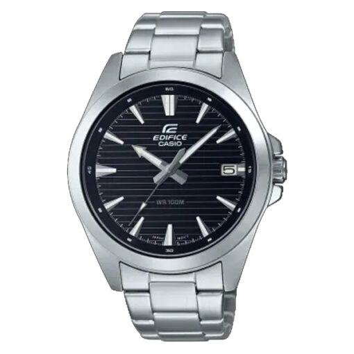 casio edifice efv-140d-1a black analog dial silver stainless steel mens dress watch