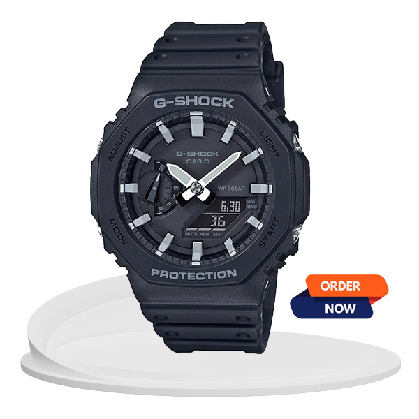 GA 2100 1A G Shock popular wrist watch in full black analog digital design