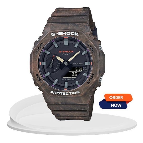 Casio G Shock GA 2100FR 5A brown strap & black dial men's anlaog digital wrist watch