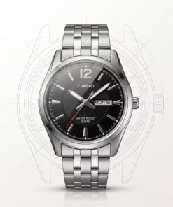Casio MTP-1335D-1A Men's Black Dial Day Date Stainless Steel Watch | Original Casio Pakistan