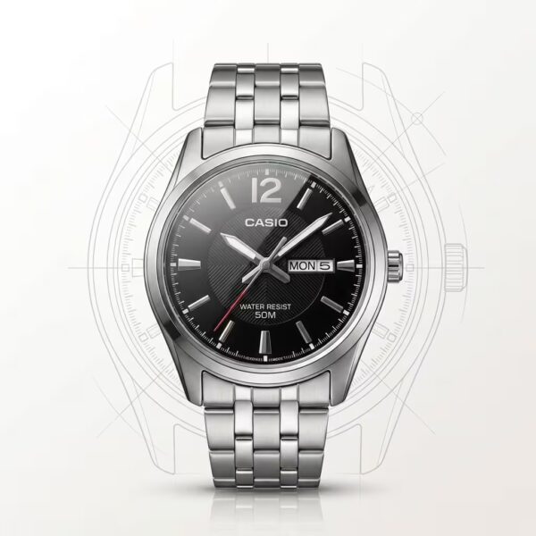Casio MTP-1335D-1A Men's Black Dial Day Date Stainless Steel Watch | Original Casio Pakistan