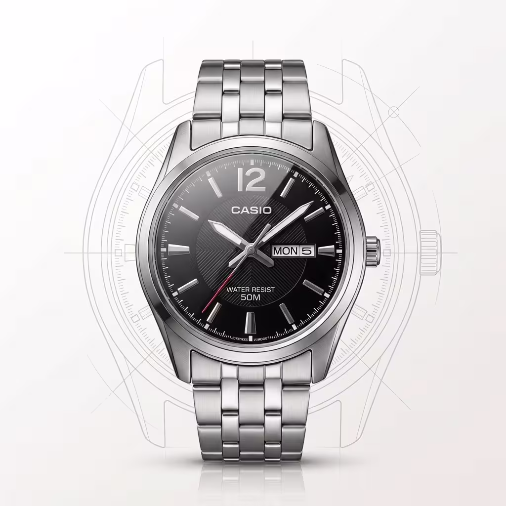 Casio MTP-1335D-1A Men's Black Dial Day Date Stainless Steel Watch | Original Casio Pakistan