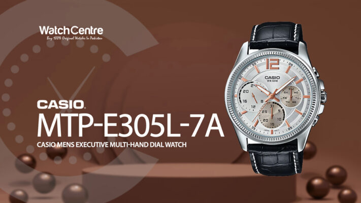 Casio MTP-E305L-7A black leather strap multi hand dial men's wrist watch video review cover