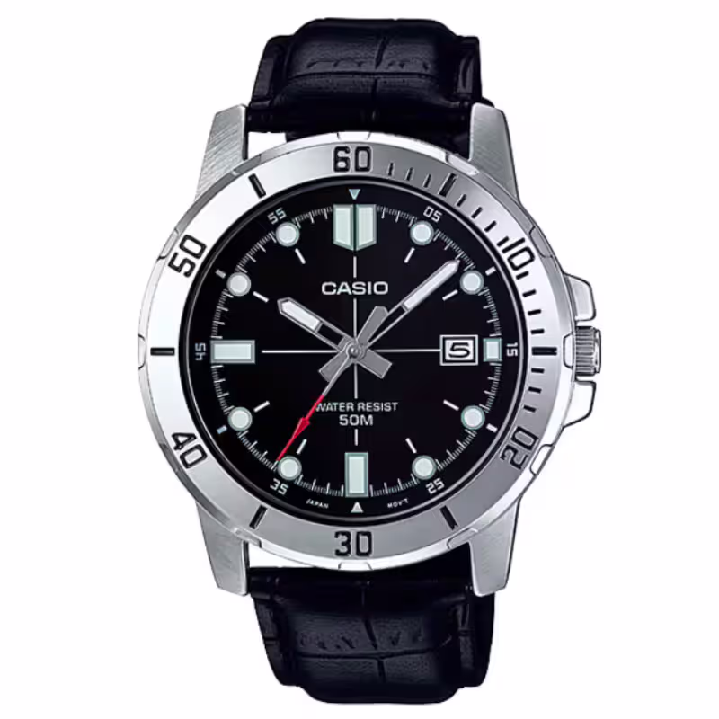 Casio MTP-VD01L-1E Black Leather Strap Analog Dial Men's Dress Watch