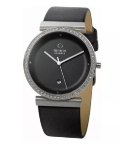 obaku-v137ufcbrb2-female-watch black leather band stainless steel case