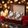 Silver Wedding Anniversary Gift Watch Set displayed on a premium gift watch set box