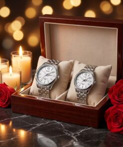 Silver Wedding Anniversary Gift Watch Set displayed on a premium gift watch set box