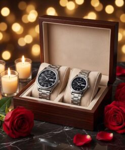 Original Casio Black Dial His & Her Watch Set in a wooden gift box